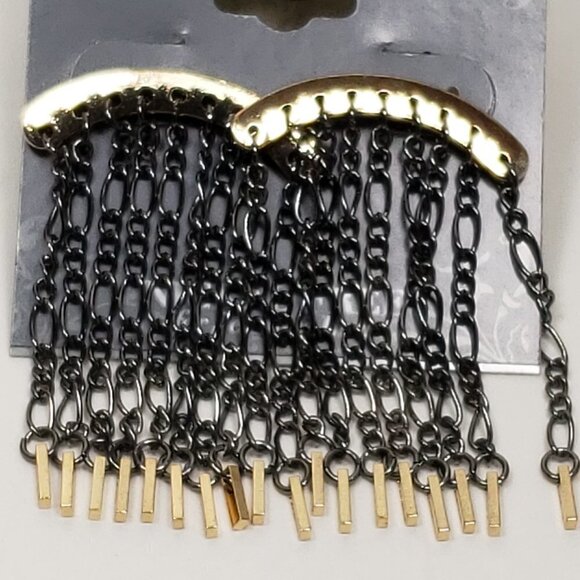 2/$30 Gold Tone & Black Chain Fringed Post Drop Dangle Earrings - Women Jewelry - Picture 1 of 7
